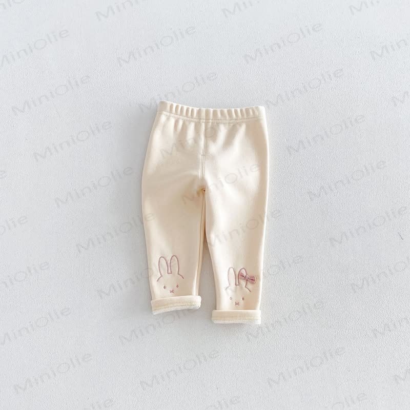 Baby Toddler Bunny Embroidered Fleece Lined Leggings - Beige - 6-7T - image 5
