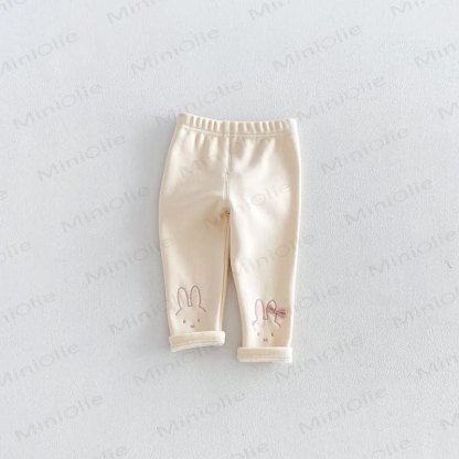 Baby Toddler Bunny Embroidered Fleece Lined Leggings - Beige - 6-7T - image 5