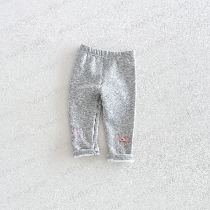 Baby Toddler Bunny Embroidered Fleece Lined Leggings - Gray - 6-7T - image 14