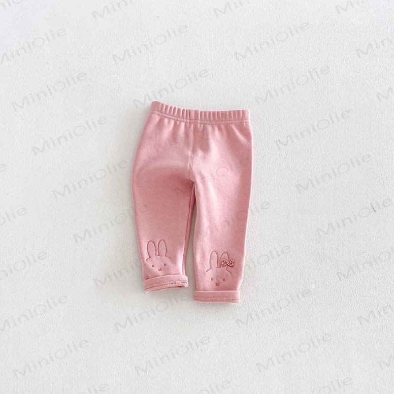Baby Toddler Bunny Embroidered Fleece Lined Leggings - Pink - 6-7T - image 13