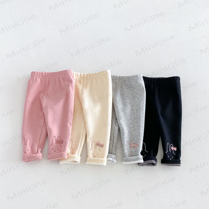 Baby Toddler Bunny Embroidered Fleece Lined Leggings - image 1