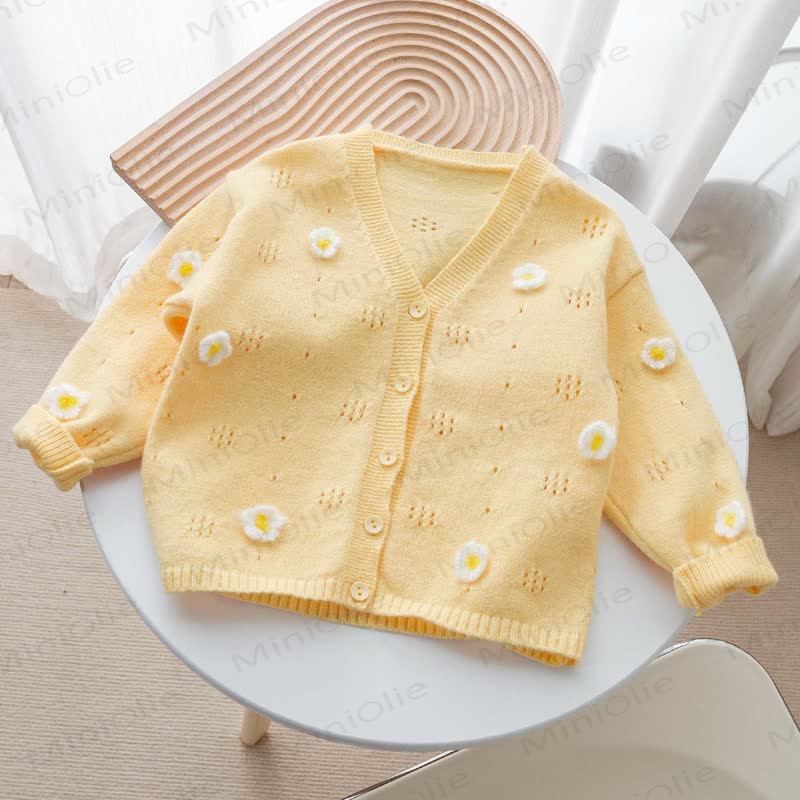 Toddler Floral Knit V- Neck Cardigan - Yellow - 8-9T - image 3