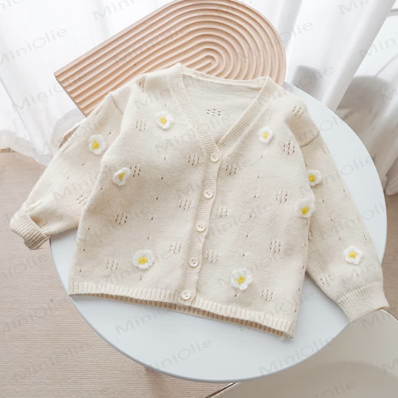 Toddler Floral Knit V- Neck Cardigan - White - 8-9T - image 2