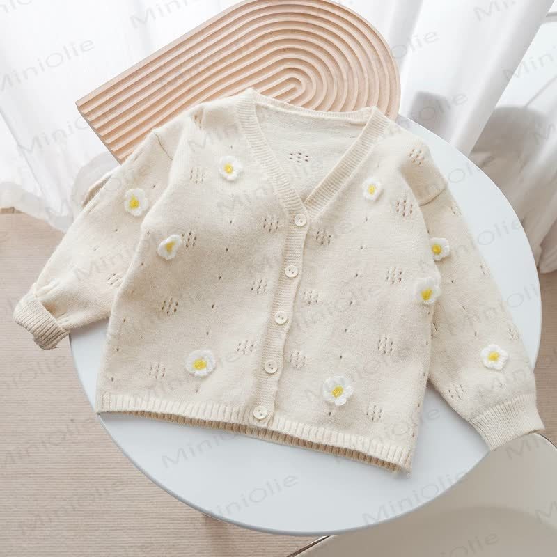 Toddler Floral Knit V- Neck Cardigan - White - 8-9T - image 2