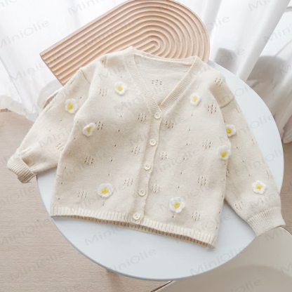 Toddler Floral Knit V- Neck Cardigan - White - 8-9T - image 2