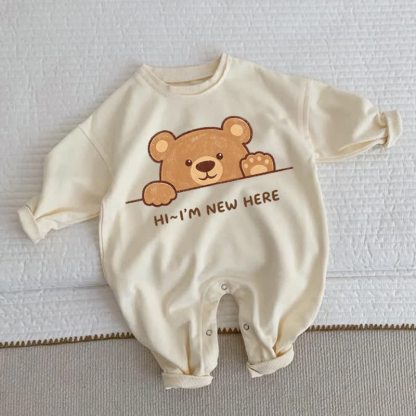 HI~I'M NEW HERE Baby Bear Print Beige Romper - Beige - 2-3T - image 1
