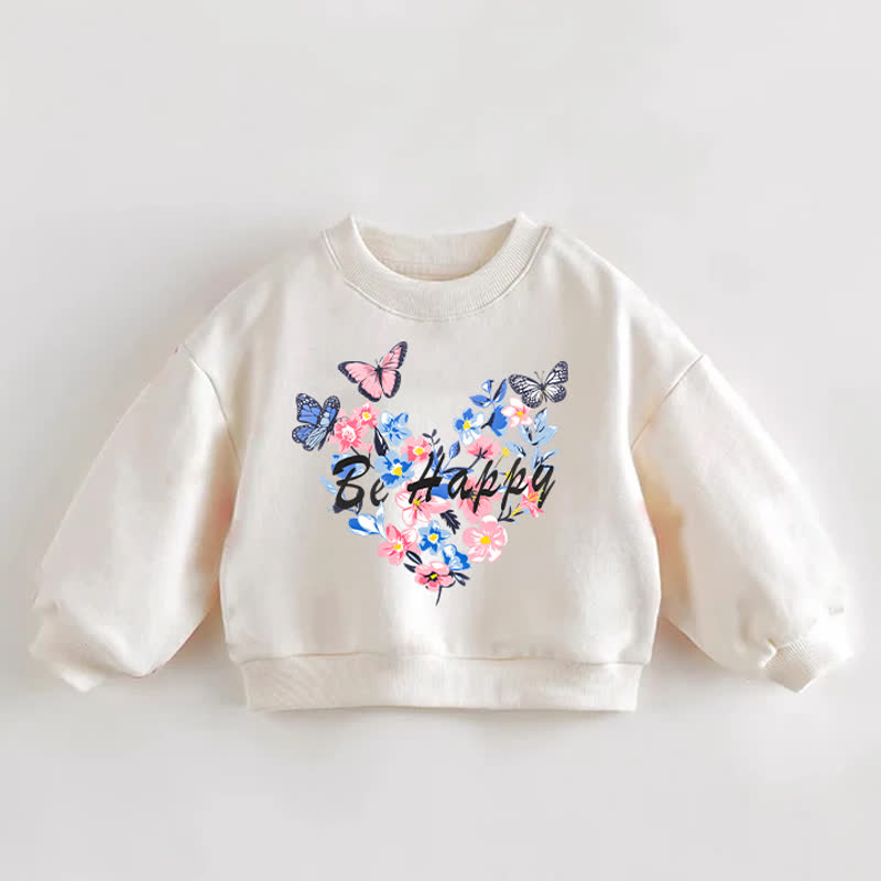 BE HAPPY Baby Toddler Butterfly and Flower Print Cream Sweatshirt - Cream - 3-5T - image 1