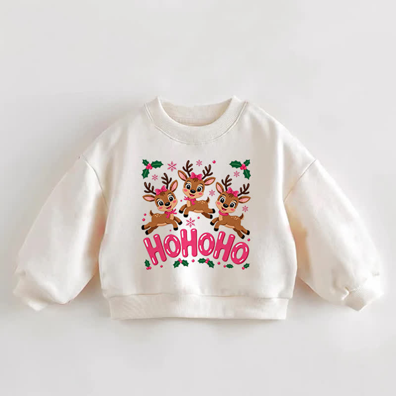 HOHOHO Baby Toddler Three Reindeer Cream Sweatshirt - Cream - 3-5T - image 1