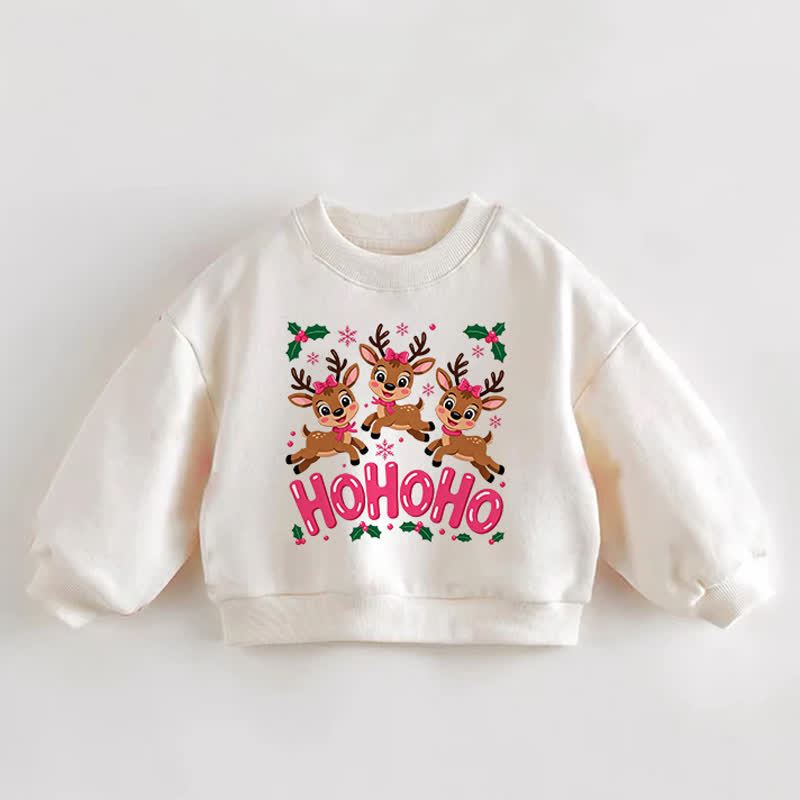 HOHOHO Baby Toddler Three Reindeer Cream Sweatshirt - Cream - 3-5T - image 1