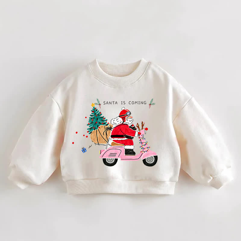 SANTA IS COMING Baby Toddler Driving Santa Cream Sweatshirt - Cream - 3-5T - image 1