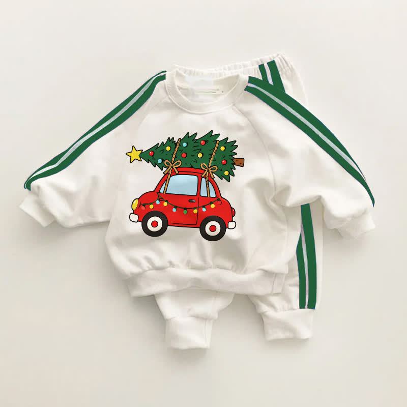 Baby Toddler Christmas Tree Truck Green Striped 2-piece Set - White&Green - 3-5T - image 1