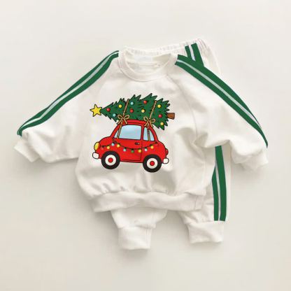 Baby Toddler Christmas Tree Truck Green Striped 2-piece Set - White&Green - 3-5T - image 1