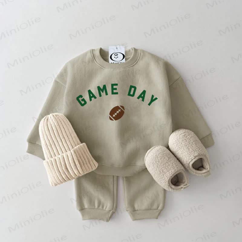 GAME DAY Baby Rugby Football Grey Green Sweatshirt 2-piece Set - Grey Green - 2-3T - image 1
