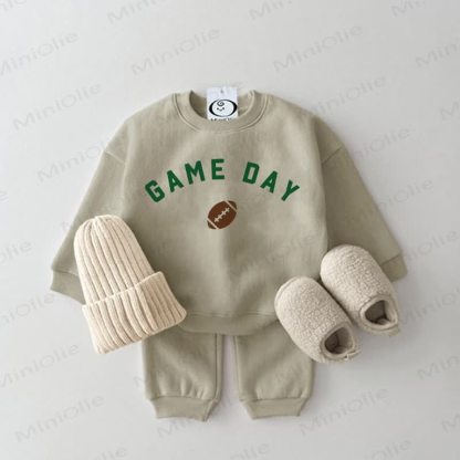 GAME DAY Baby Rugby Football Grey Green Sweatshirt 2-piece Set - Grey Green - 2-3T - image 1