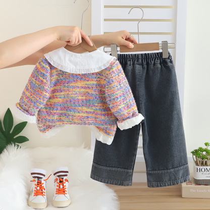 Toddler Girl Flower Patch Cardigan and Denim 3-piece Set - image 4