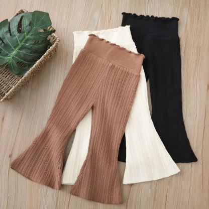 Toddler Girl Solid Color High Waist Ribbed Flare Pants - image 1