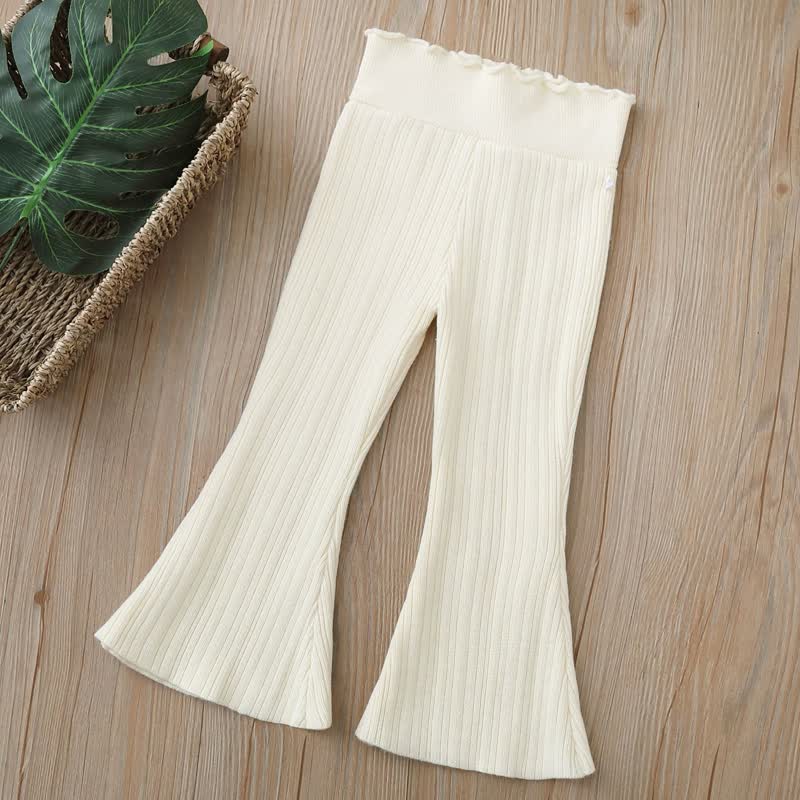 Toddler Girl Solid Color High Waist Ribbed Flare Pants - Beige - 6-7T - image 3