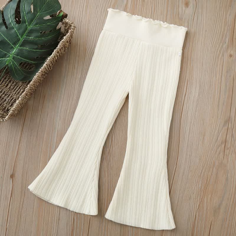 Toddler Girl Solid Color High Waist Ribbed Flare Pants - Beige - 6-7T - image 3