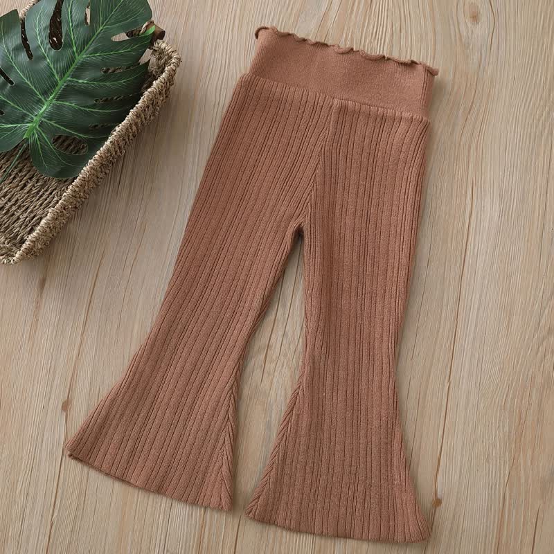 Toddler Girl Solid Color High Waist Ribbed Flare Pants - Brown - 6-7T - image 4