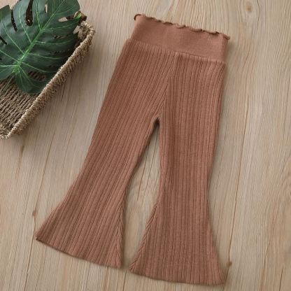 Toddler Girl Solid Color High Waist Ribbed Flare Pants - Brown - 6-7T - image 4