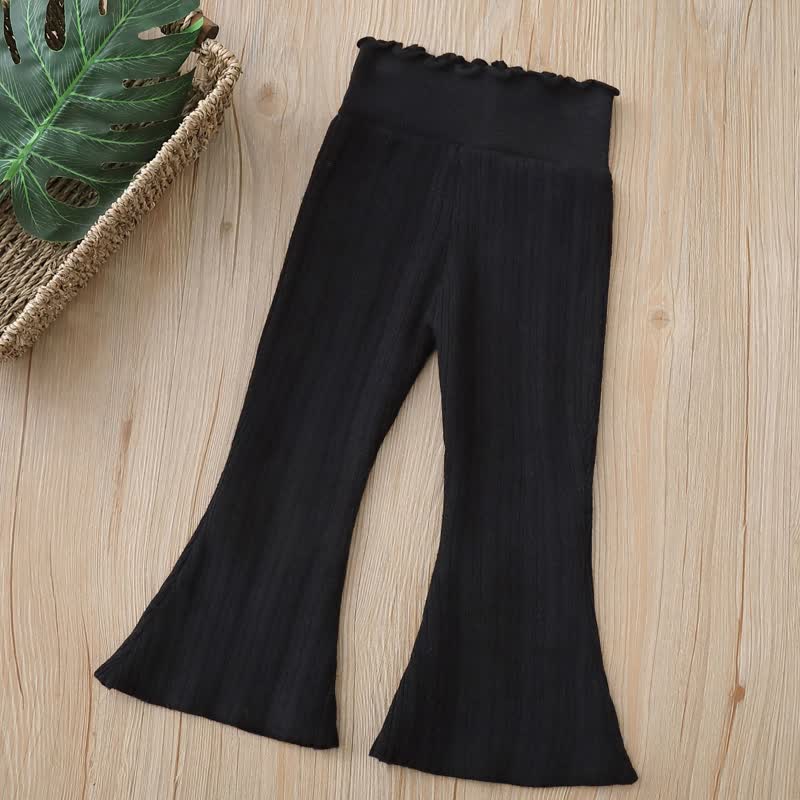 Toddler Girl Solid Color High Waist Ribbed Flare Pants - Black - 6-7T - image 2