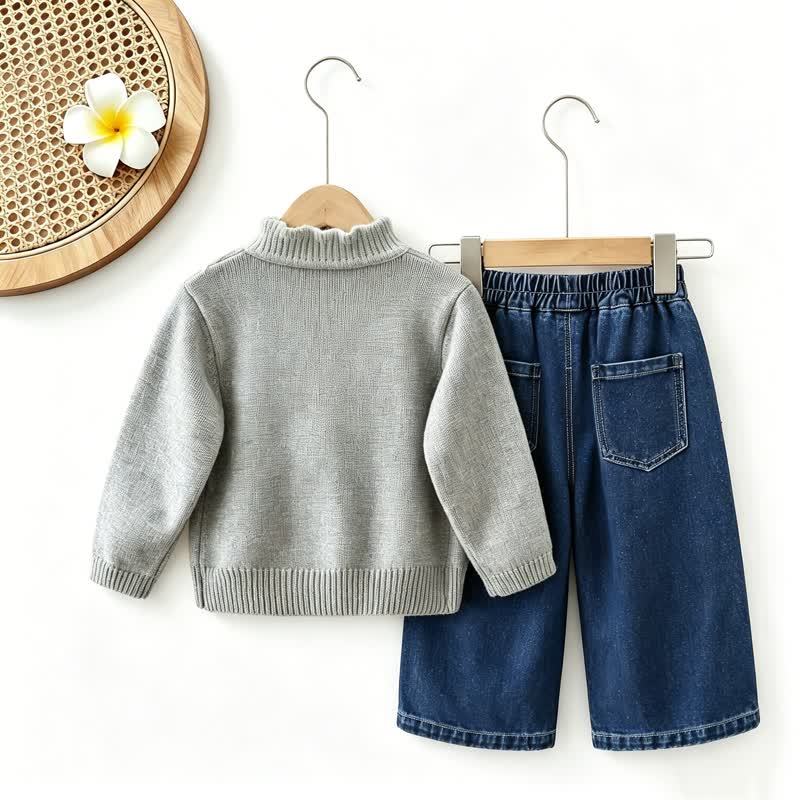 Toddler Girl Bow Patch Knit Top and Denim Pants 2-piece Set - image 8