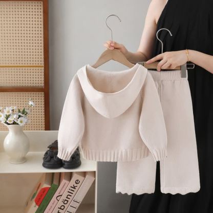 LOVE Toddler Girl Cozy Hooded Zip Knit Top and Pants 2-piece Set - image 5