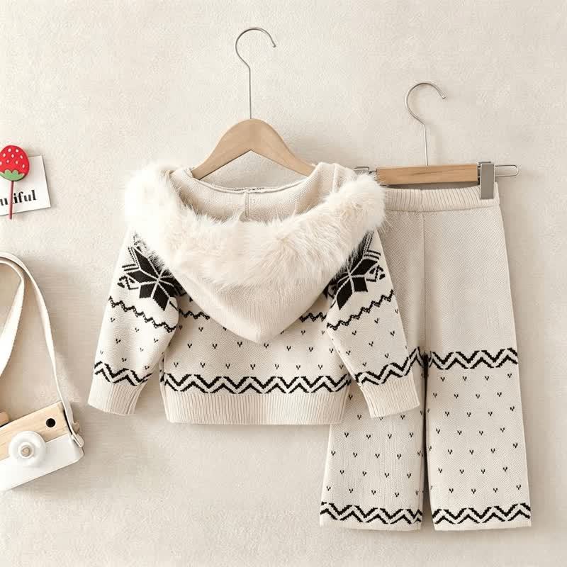 Toddler Girl Cozy Jacquard Hooded Zip Sweater and Pants 2-piece Set - image 5