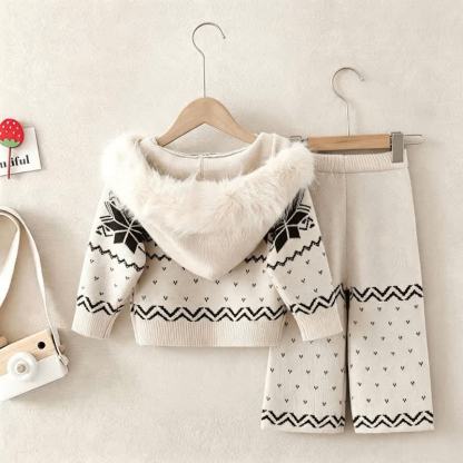 Toddler Girl Cozy Jacquard Hooded Zip Sweater and Pants 2-piece Set - image 5