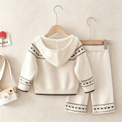 Toddler Girl Nordic Knit Hooded Cardigan and Pants 2-piece Set - image 5