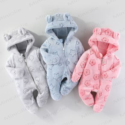 Baby Fleece Hooded Bear Ear Footed Romper - image 1
