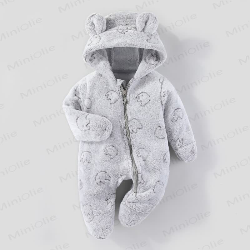 Baby Fleece Hooded Bear Ear Footed Romper - Gray Elephant - 12-18M - image 4