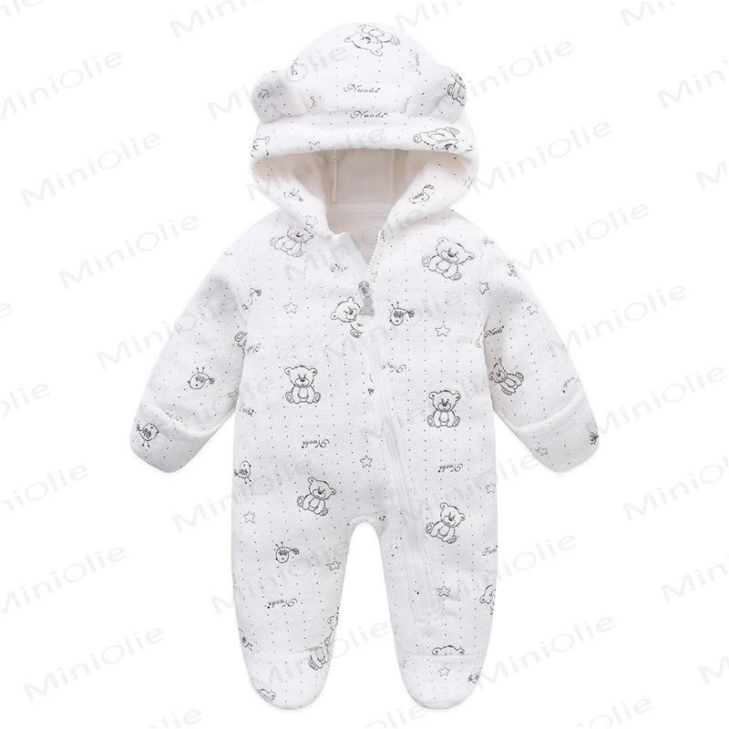 Baby Fleece Hooded Bear Ear Footed Romper - White Bear - 12-18M - image 9
