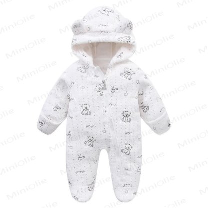 Baby Fleece Hooded Bear Ear Footed Romper - White Bear - 12-18M - image 9