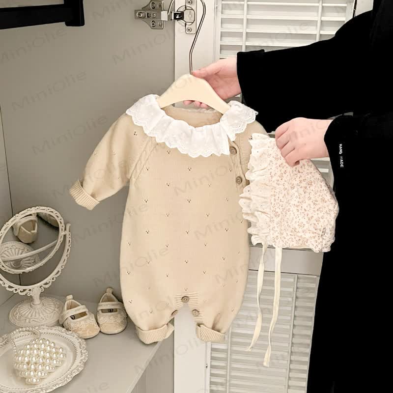 Baby Vintage Lace Collar Pointelle Knit Romper - image 3