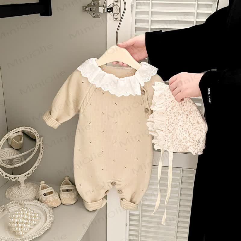 Baby Vintage Lace Collar Pointelle Knit Romper - image 3
