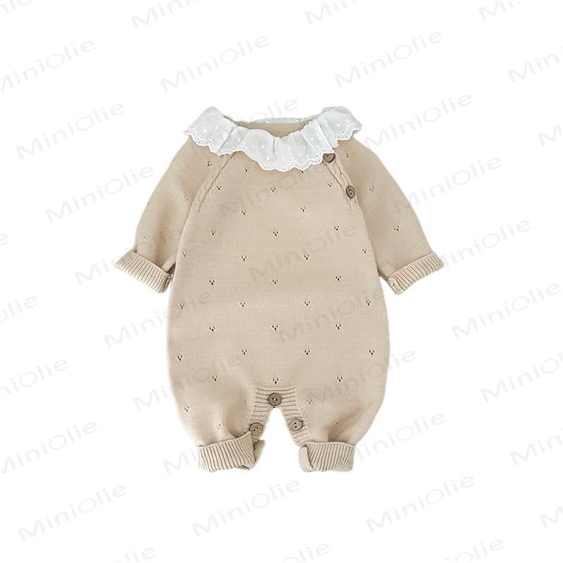 Baby Vintage Lace Collar Pointelle Knit Romper - image 5