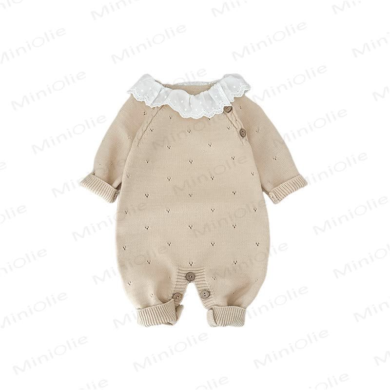 Baby Vintage Lace Collar Pointelle Knit Romper - image 5