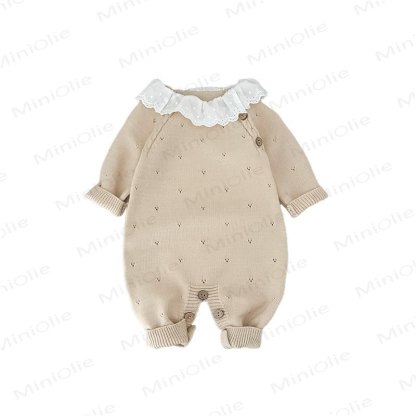 Baby Vintage Lace Collar Pointelle Knit Romper - image 5