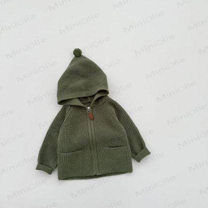 Baby Hooded Ribbed Knit Zip Up Cardigan - Green - 3-4T - image 3