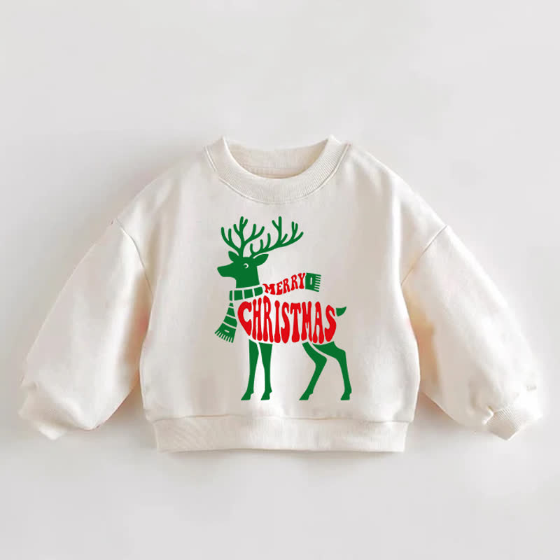 MERRY CHRISTMAS Baby Toddler Reindeer Print Cream Sweatshirt - Cream - 3-5T - image 1