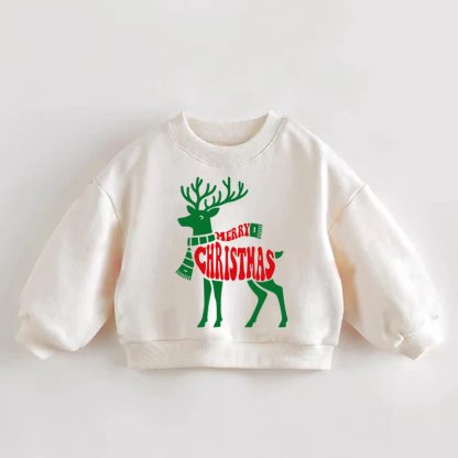 MERRY CHRISTMAS Baby Toddler Reindeer Print Cream Sweatshirt - Cream - 3-5T - image 1