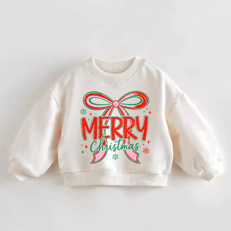 MERRY CHRISTMAS Baby Toddler Bow Print Cream Sweatshirt - Cream - 3-5T - image 1