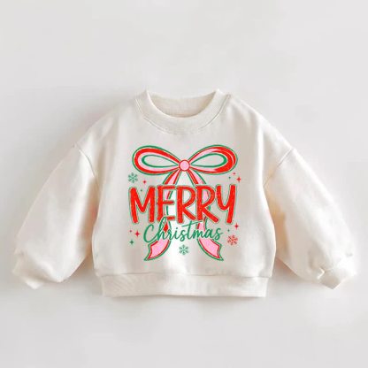 MERRY CHRISTMAS Baby Toddler Bow Print Cream Sweatshirt - Cream - 3-5T - image 1