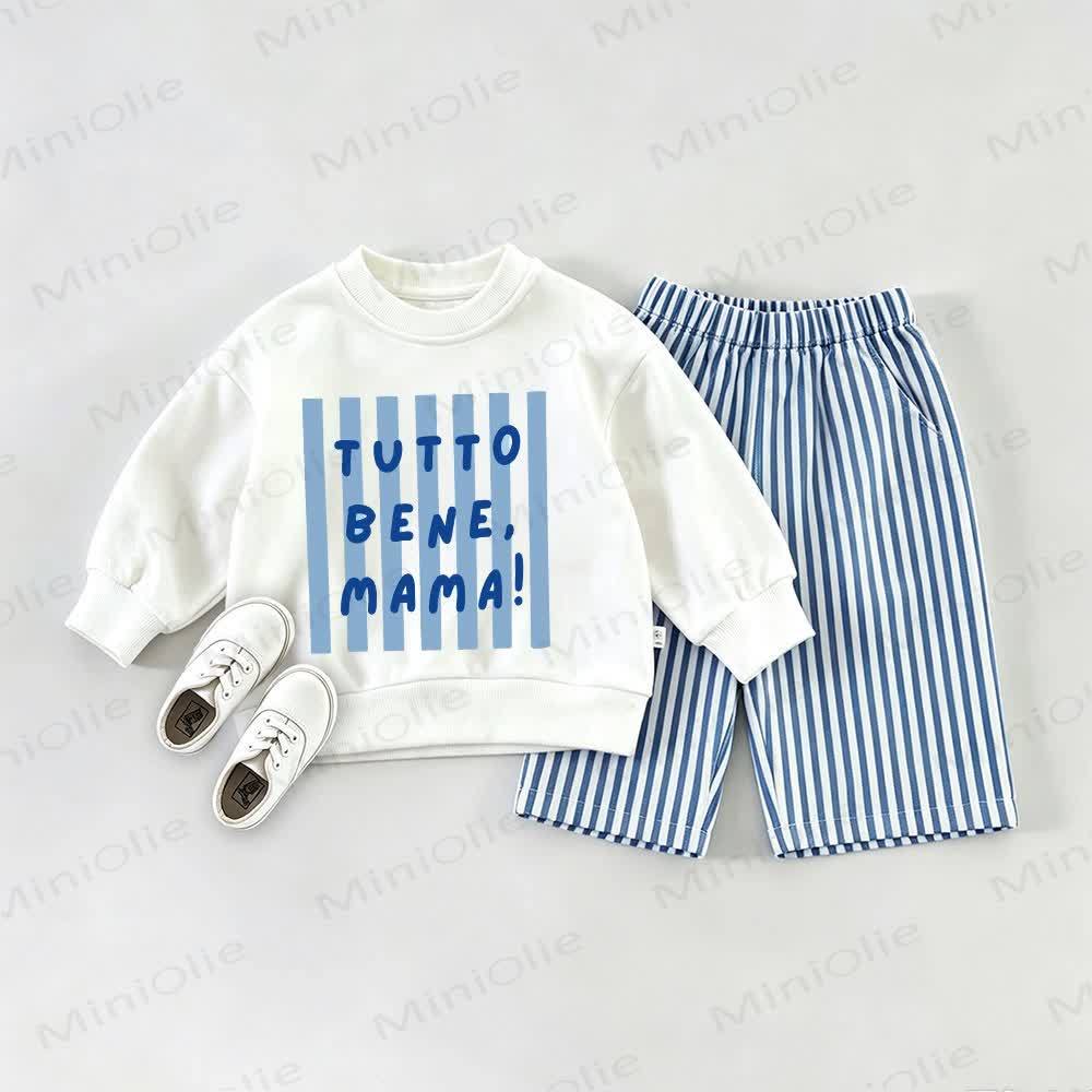 TUTTO BENE, MAMA! Baby Sweatshirt and Striped Pants Set - White&Blue - 2-3T - image 1