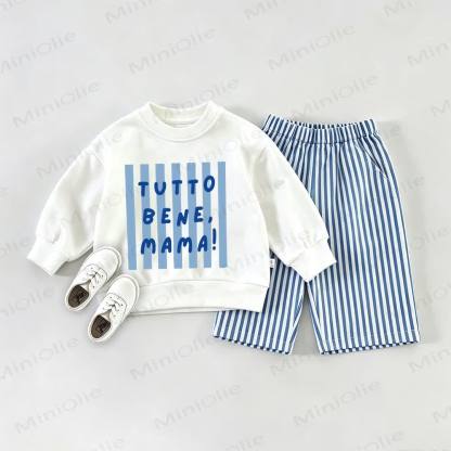 TUTTO BENE, MAMA! Baby Sweatshirt and Striped Pants Set - White&Blue - 2-3T - image 1