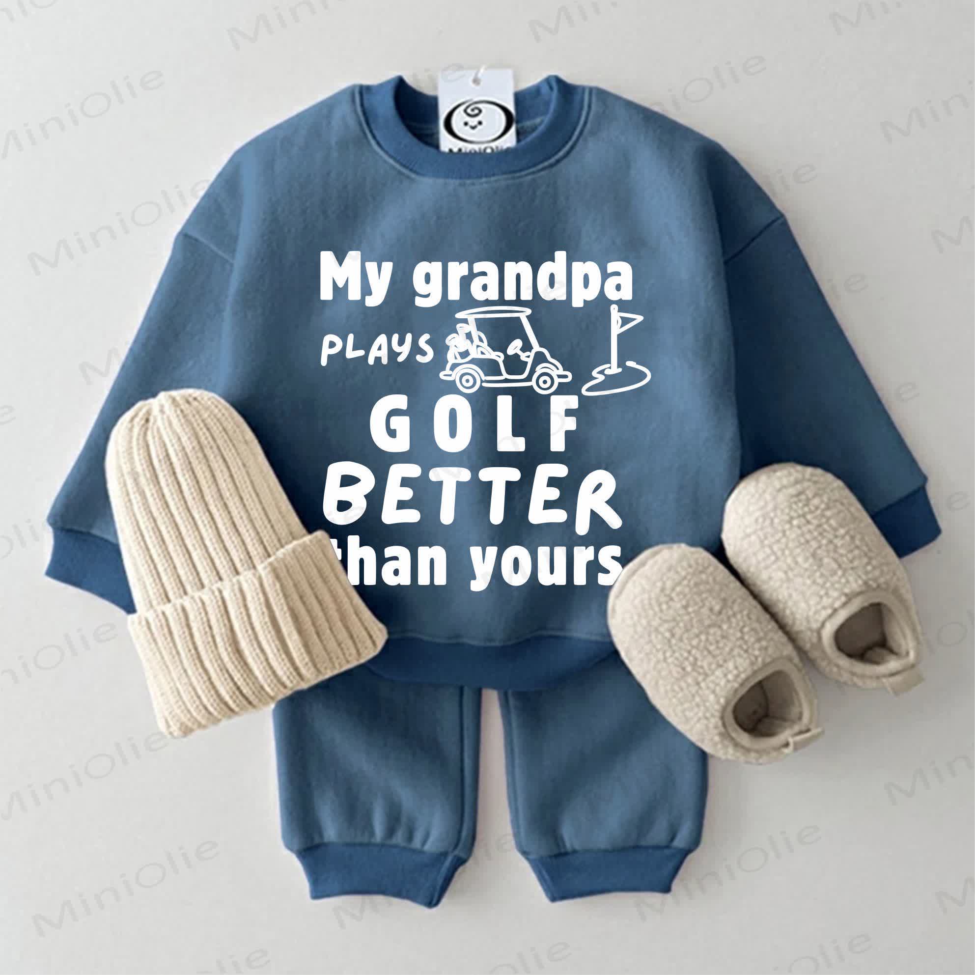MY GRANDPA PLAYS GOLF BETTER THAN YOURS Baby Golf Sweatshirt 2-piece Blue Set - Blue - 2-3T - image 1