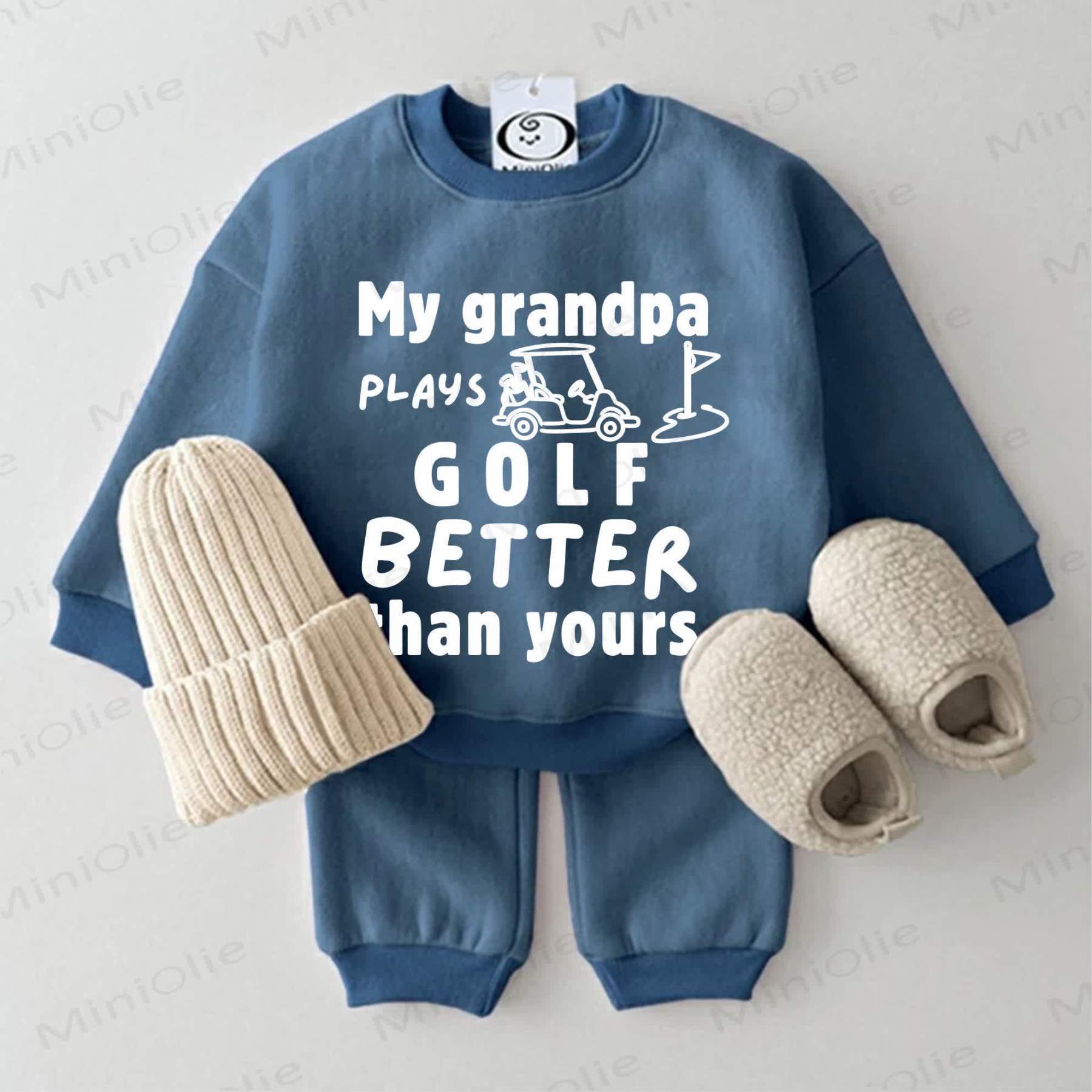 MY GRANDPA PLAYS GOLF BETTER THAN YOURS Baby Golf Sweatshirt 2-piece Blue Set - Blue - 2-3T - image 1
