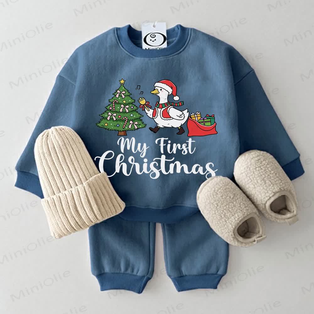 MY FIRST CHRISTMAS Baby Christmas Tree Duck Sweatshirt 2-piece Blue Set - Blue - 2-3T - image 1