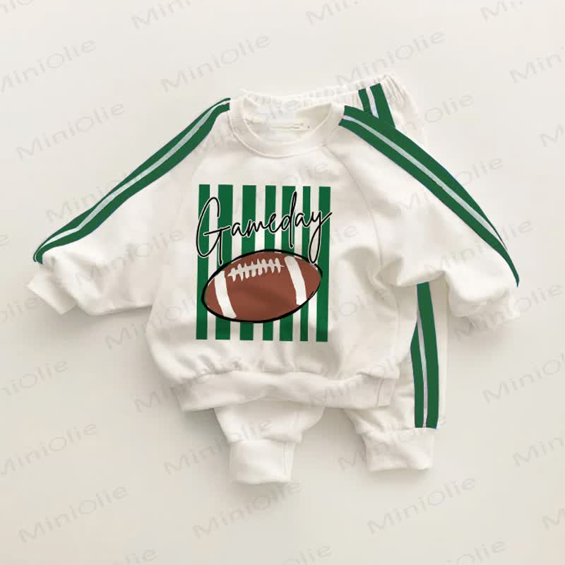GAMEDAY Baby Toddler Rugby Green Striped 2-piece Set - White&Green - 3-5T - image 1
